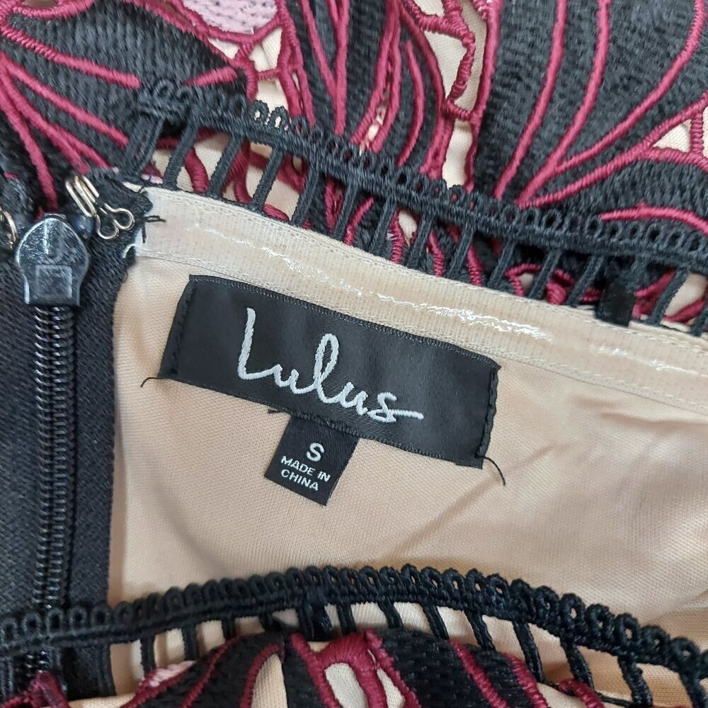Lulus Jana Pink and Black Crochet Lace Strapless Midi Dress Size Small - Picture 8 of 10